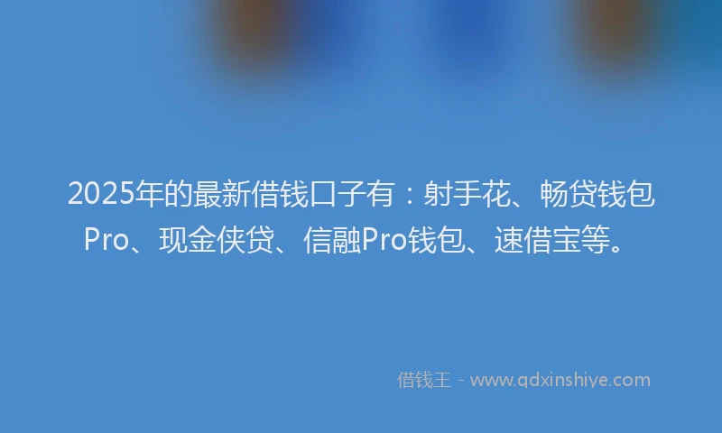 2025年的最新借钱口子有：射手花、畅贷钱包Pro、现金侠贷、信融Pro钱包、速借宝等。