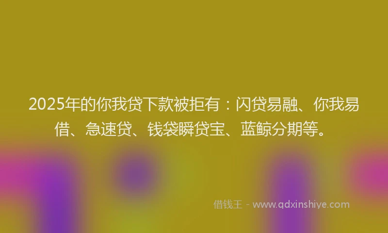 2025年的你我贷下款被拒有：闪贷易融、你我易借、急速贷、钱袋瞬贷宝、蓝鲸分期等。