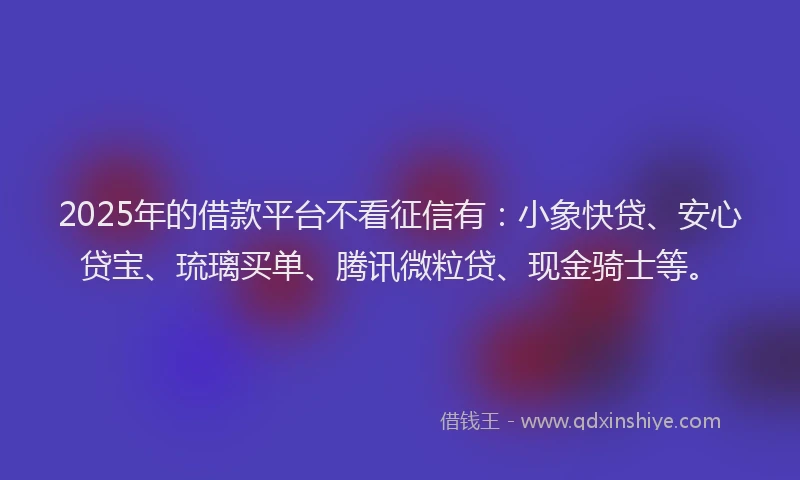 2025年的借款平台不看征信有：小象快贷、安心贷宝、琉璃买单、腾讯微粒贷、现金骑士等。