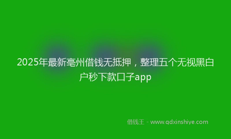2025年最新亳州借钱无抵押，整理五个无视黑白户秒下款口子app