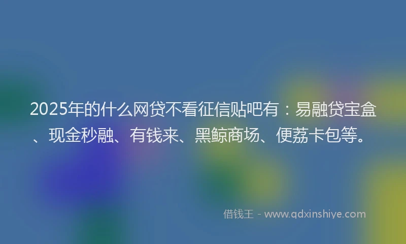 2025年的什么网贷不看征信贴吧有：易融贷宝盒、现金秒融、有钱来、黑鲸商场、便荔卡包等。