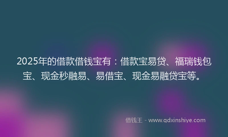 2025年的借款借钱宝有：借款宝易贷、福瑞钱包宝、现金秒融易、易借宝、现金易融贷宝等。