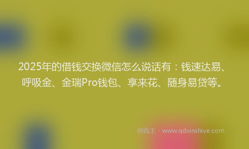 2025年的借钱交换微信怎么说话有：钱速达易、呼吸金、金瑞Pro钱包、享来花、随身易贷等。