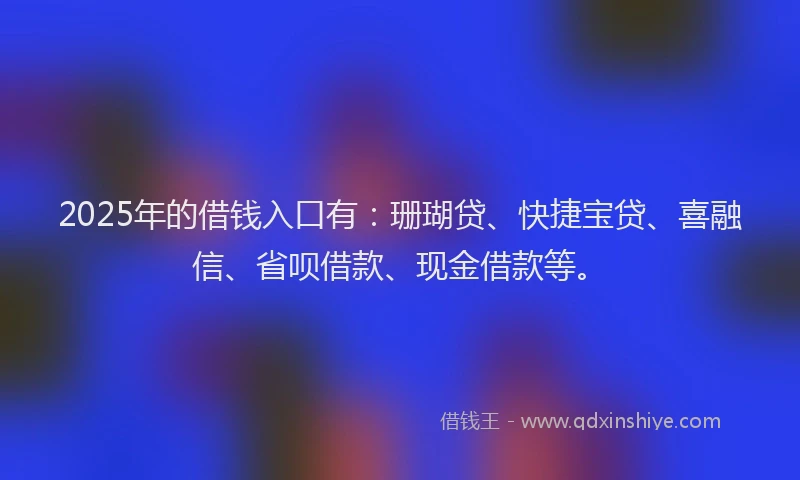 2025年的借钱入口有：珊瑚贷、快捷宝贷、喜融信、省呗借款、现金借款等。