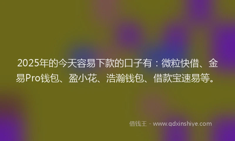 2025年的今天容易下款的口子有：微粒快借、金易Pro钱包、盈小花、浩瀚钱包、借款宝速易等。