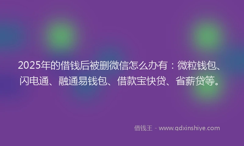 2025年的借钱后被删微信怎么办有：微粒钱包、闪电通、融通易钱包、借款宝快贷、省薪贷等。
