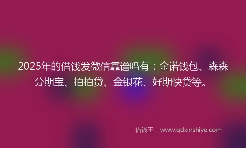 2025年的借钱发微信靠谱吗有：金诺钱包、森森分期宝、拍拍贷、金银花、好期快贷等。