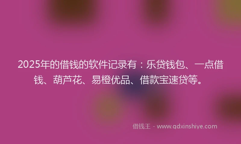 2025年的借钱的软件记录有：乐贷钱包、一点借钱、葫芦花、易橙优品、借款宝速贷等。
