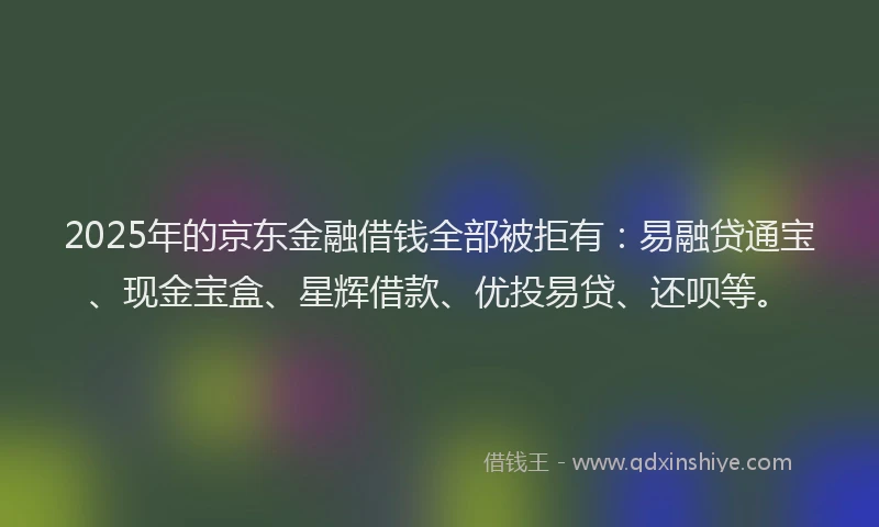 2025年的京东金融借钱全部被拒有：易融贷通宝、现金宝盒、星辉借款、优投易贷、还呗等。