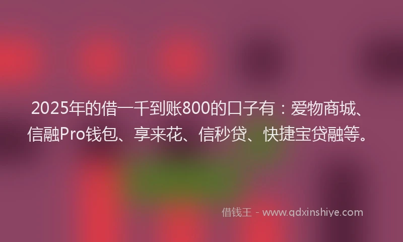 2025年的借一千到账800的口子有：爱物商城、信融Pro钱包、享来花、信秒贷、快捷宝贷融等。