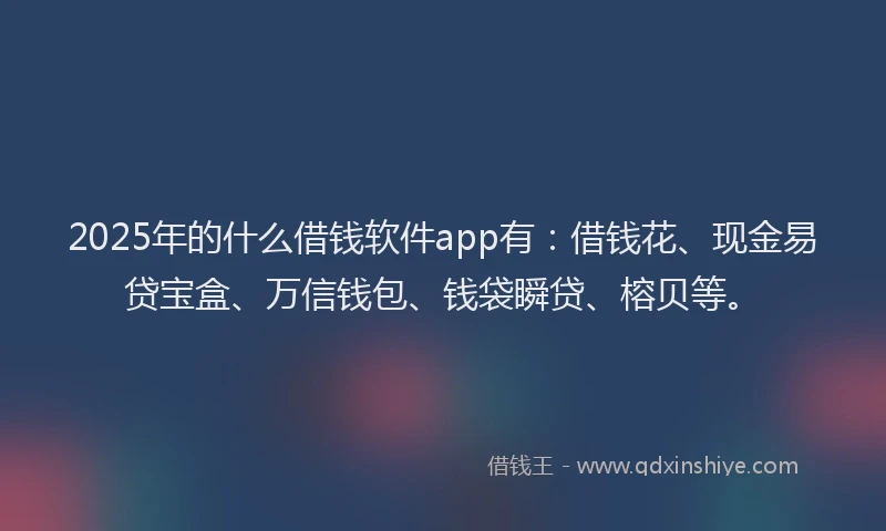 2025年的什么借钱软件app有：借钱花、现金易贷宝盒、万信钱包、钱袋瞬贷、榕贝等。