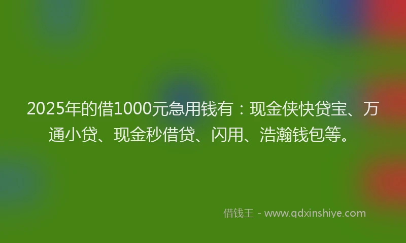 2025年的借1000元急用钱有：现金侠快贷宝、万通小贷、现金秒借贷、闪用、浩瀚钱包等。