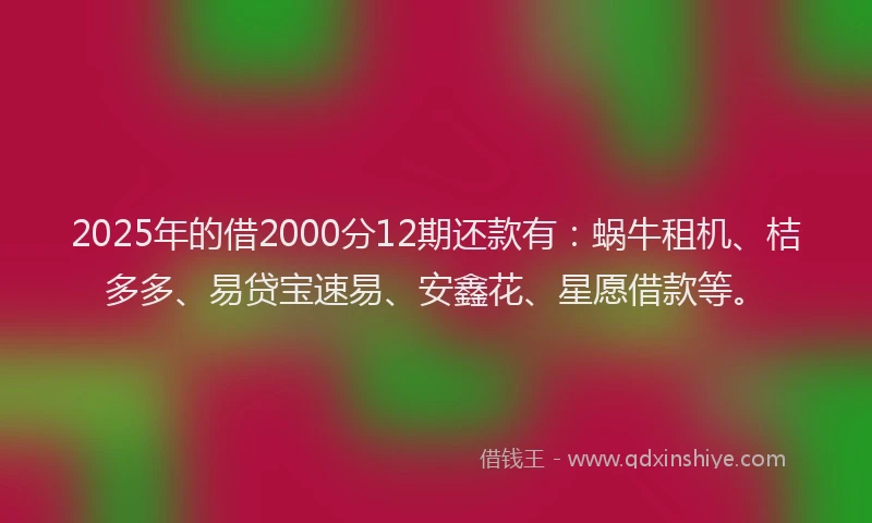2025年的借2000分12期还款有：蜗牛租机、桔多多、易贷宝速易、安鑫花、星愿借款等。