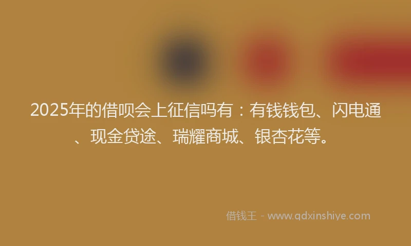 2025年的借呗会上征信吗有：有钱钱包、闪电通、现金贷途、瑞耀商城、银杏花等。