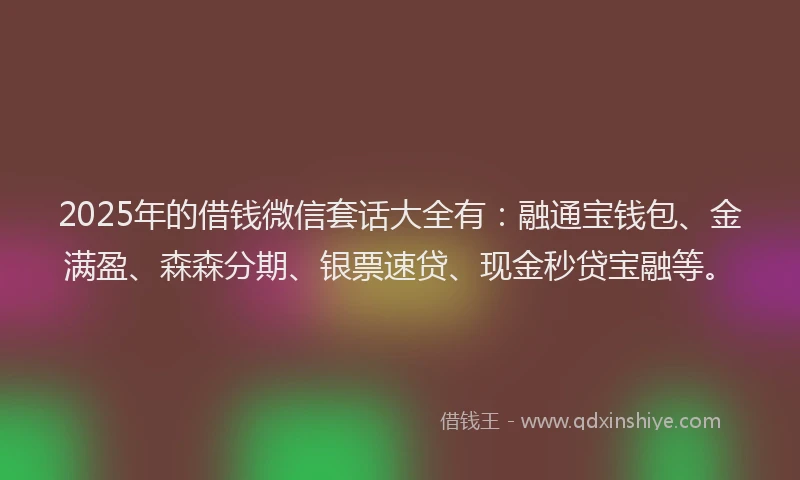 2025年的借钱微信套话大全有：融通宝钱包、金满盈、森森分期、银票速贷、现金秒贷宝融等。