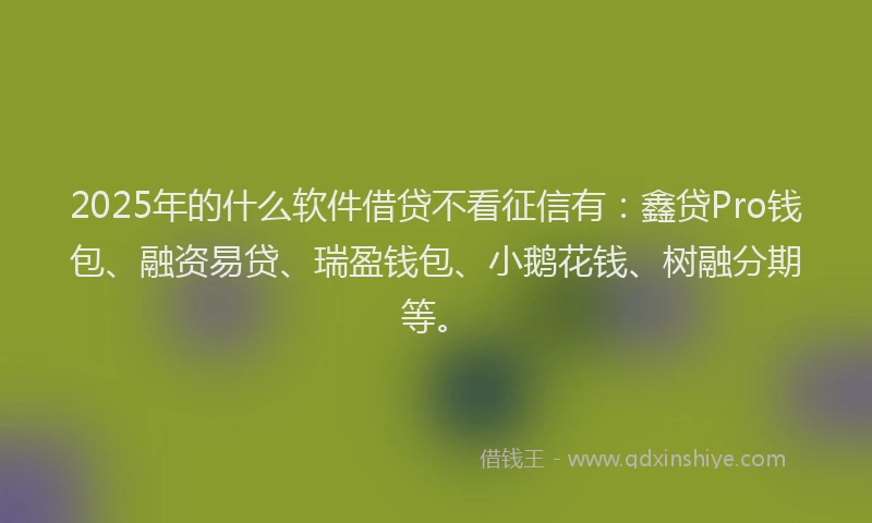 2025年的什么软件借贷不看征信有：鑫贷Pro钱包、融资易贷、瑞盈钱包、小鹅花钱、树融分期等。