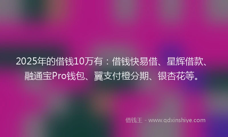 2025年的借钱10万有：借钱快易借、星辉借款、融通宝Pro钱包、翼支付橙分期、银杏花等。
