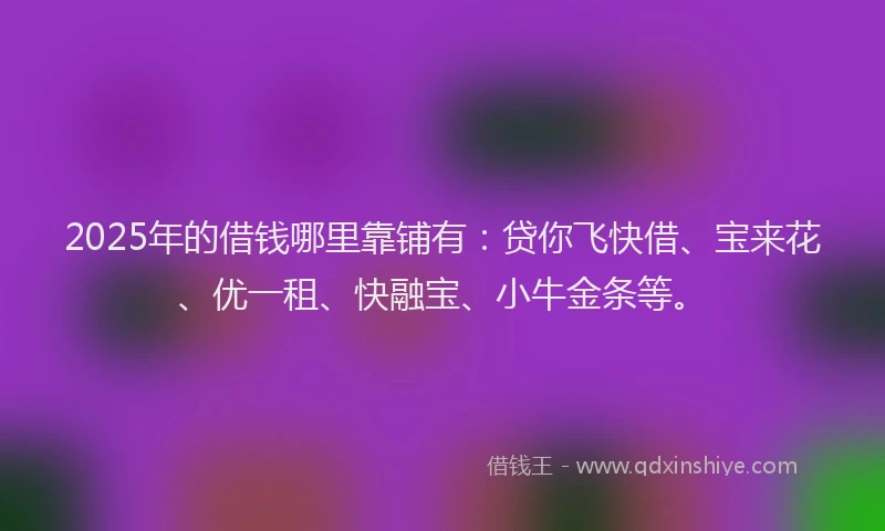 2025年的借钱哪里靠铺有：贷你飞快借、宝来花、优一租、快融宝、小牛金条等。