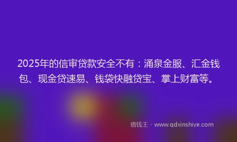 2025年的信审贷款安全不有：涌泉金服、汇金钱包、现金贷速易、钱袋快融贷宝、掌上财富等。