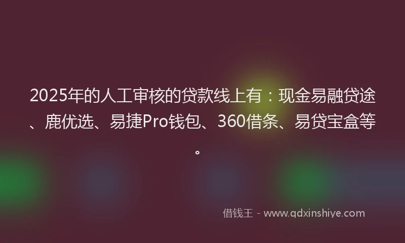 2025年的人工审核的贷款线上有：现金易融贷途、鹿优选、易捷Pro钱包、360借条、易贷宝盒等。