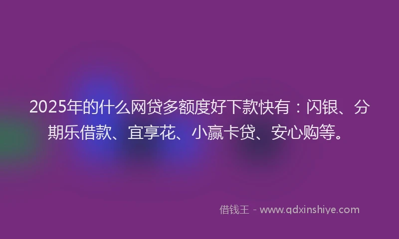 2025年的什么网贷多额度好下款快有：闪银、分期乐借款、宜享花、小赢卡贷、安心购等。