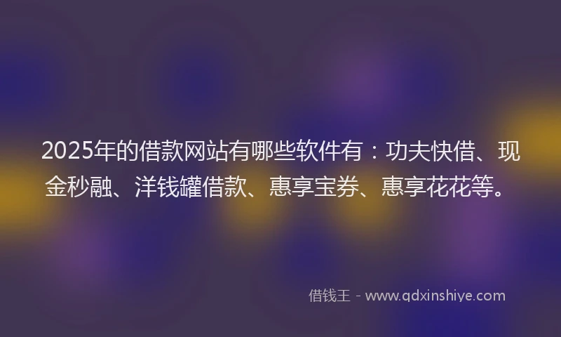 2025年的借款网站有哪些软件有：功夫快借、现金秒融、洋钱罐借款、惠享宝券、惠享花花等。