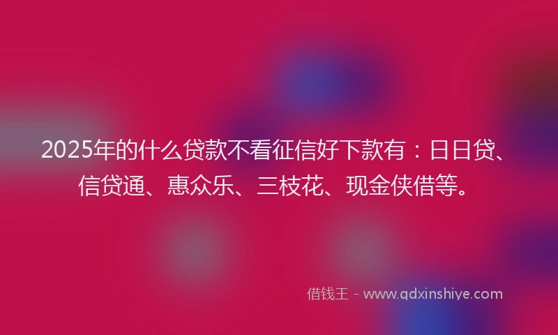 2025年的什么贷款不看征信好下款有：日日贷、信贷通、惠众乐、三枝花、现金侠借等。
