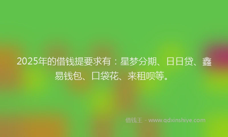 2025年的借钱提要求有：星梦分期、日日贷、鑫易钱包、口袋花、来租呗等。