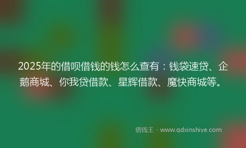 2025年的借呗借钱的钱怎么查有：钱袋速贷、企鹅商城、你我贷借款、星辉借款、魔快商城等。