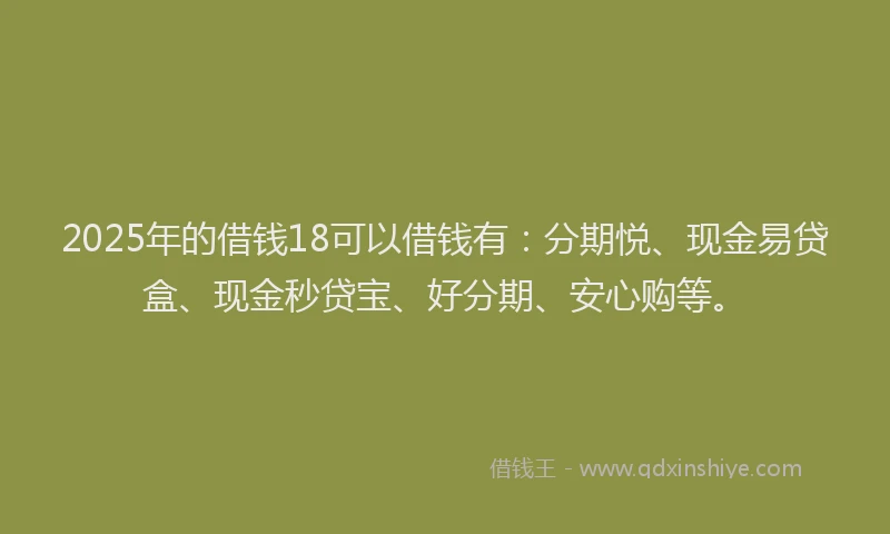 2025年的借钱18可以借钱有：分期悦、现金易贷盒、现金秒贷宝、好分期、安心购等。