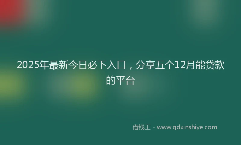 2025年最新今日必下入口，分享五个12月能贷款的平台