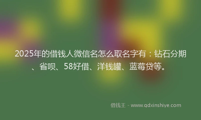 2025年的借钱人微信名怎么取名字有：钻石分期、省呗、58好借、洋钱罐、蓝莓贷等。