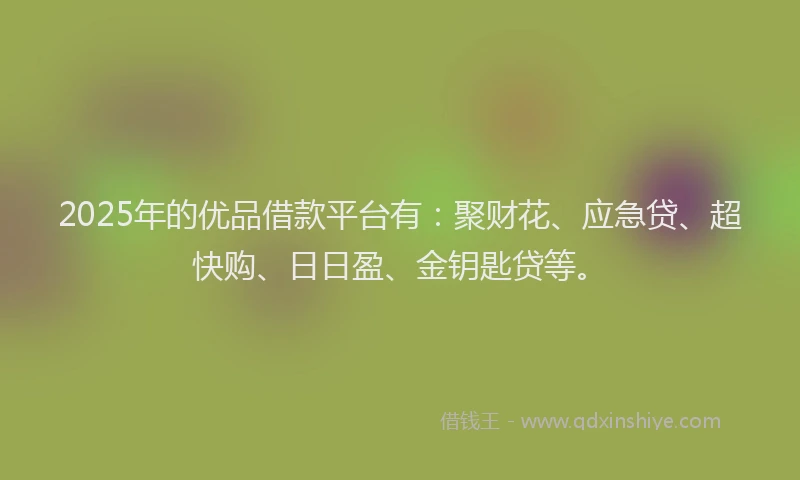 2025年的优品借款平台有：聚财花、应急贷、超快购、日日盈、金钥匙贷等。