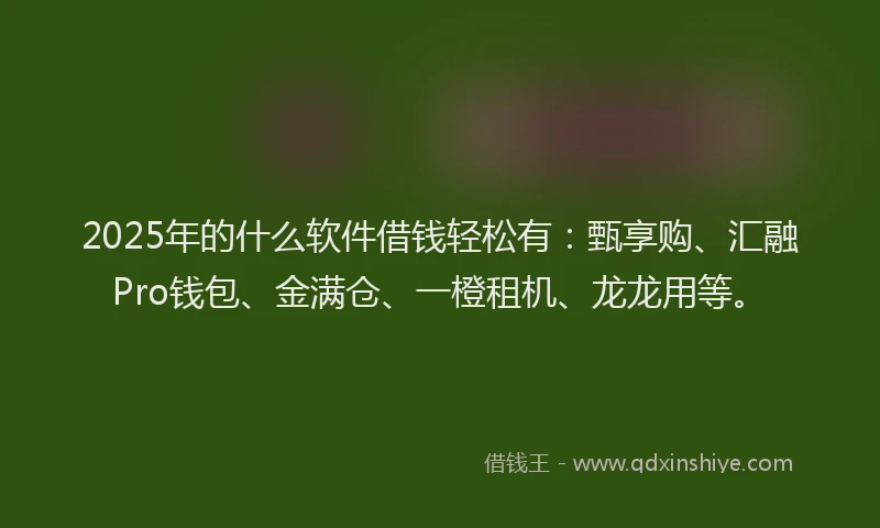 2025年的什么软件借钱轻松有：甄享购、汇融Pro钱包、金满仓、一橙租机、龙龙用等。