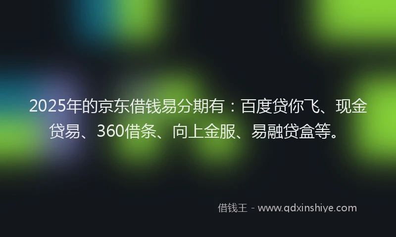 2025年的京东借钱易分期有：百度贷你飞、现金贷易、360借条、向上金服、易融贷盒等。