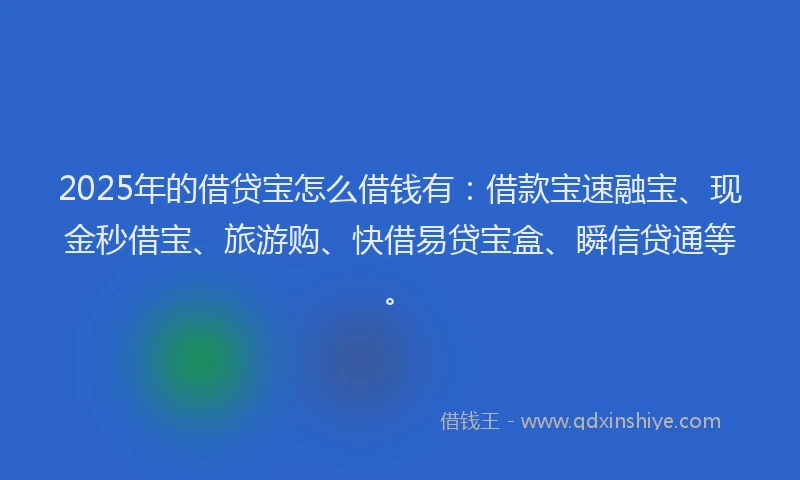 2025年的借贷宝怎么借钱有：借款宝速融宝、现金秒借宝、旅游购、快借易贷宝盒、瞬信贷通等。