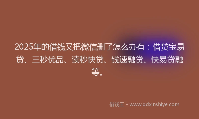 2025年的借钱又把微信删了怎么办有：借贷宝易贷、三秒优品、读秒快贷、钱速融贷、快易贷融等。