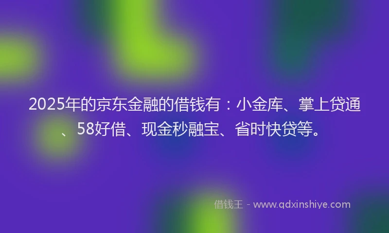 2025年的京东金融的借钱有：小金库、掌上贷通、58好借、现金秒融宝、省时快贷等。