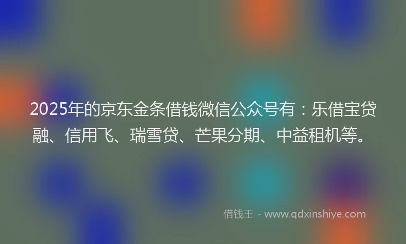 2025年的京东金条借钱微信公众号有：乐借宝贷融、信用飞、瑞雪贷、芒果分期、中益租机等。
