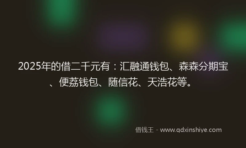2025年的借二千元有：汇融通钱包、森森分期宝、便荔钱包、随信花、天浩花等。