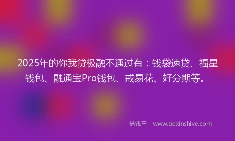 2025年的你我贷极融不通过有：钱袋速贷、福星钱包、融通宝Pro钱包、戒易花、好分期等。