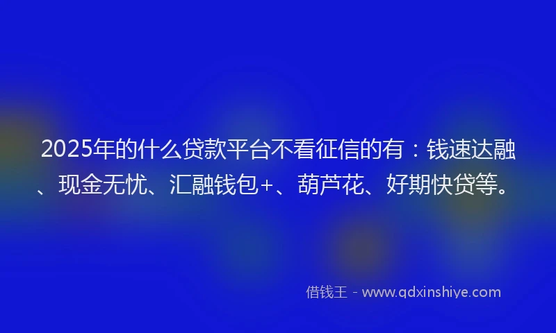 2025年的什么贷款平台不看征信的有：钱速达融、现金无忧、汇融钱包+、葫芦花、好期快贷等。