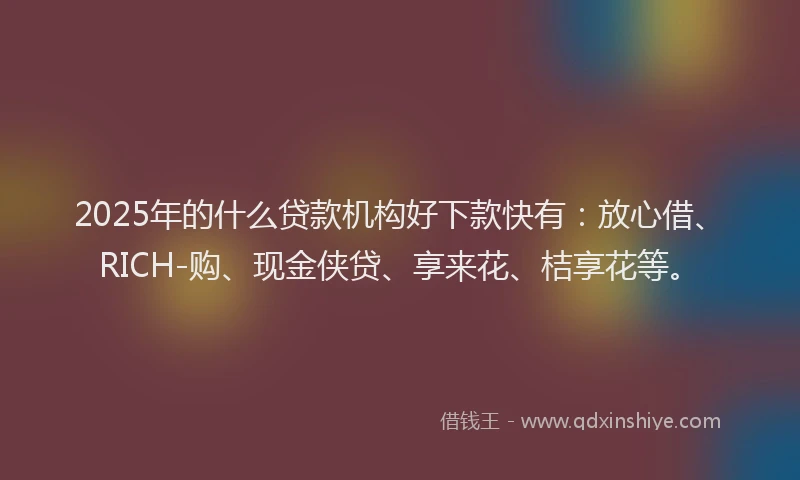 2025年的什么贷款机构好下款快有：放心借、RICH-购、现金侠贷、享来花、桔享花等。