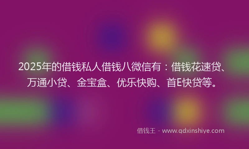2025年的借钱私人借钱八微信有：借钱花速贷、万通小贷、金宝盒、优乐快购、首E快贷等。