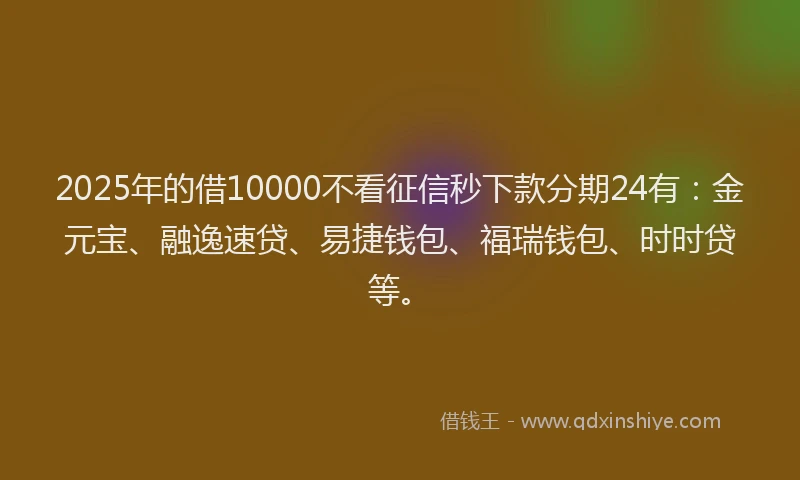 2025年的借10000不看征信秒下款分期24有：金元宝、融逸速贷、易捷钱包、福瑞钱包、时时贷等。