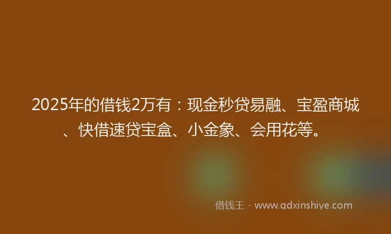 2025年的借钱2万有：现金秒贷易融、宝盈商城、快借速贷宝盒、小金象、会用花等。