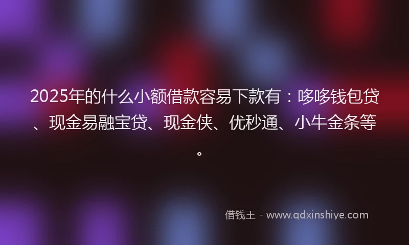 2025年的什么小额借款容易下款有：哆哆钱包贷、现金易融宝贷、现金侠、优秒通、小牛金条等。