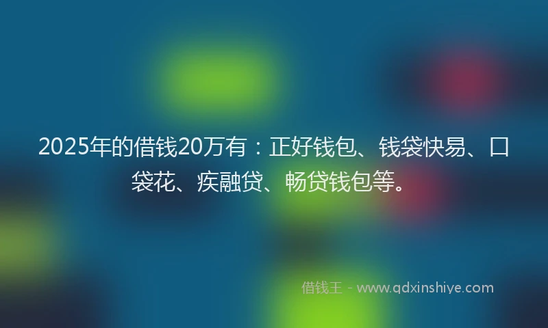 2025年的借钱20万有：正好钱包、钱袋快易、口袋花、疾融贷、畅贷钱包等。