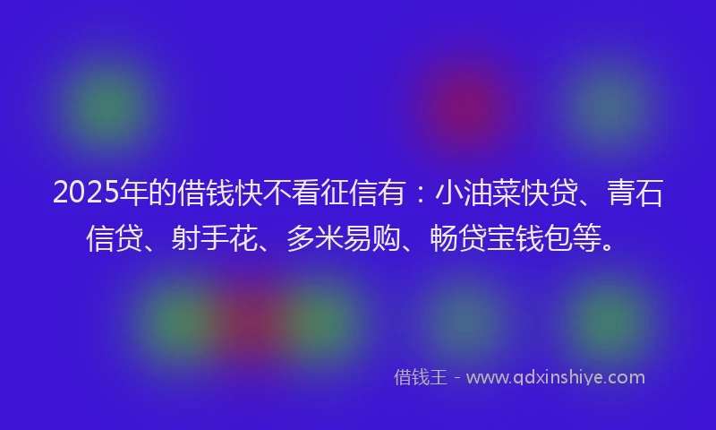 2025年的借钱快不看征信有：小油菜快贷、青石信贷、射手花、多米易购、畅贷宝钱包等。