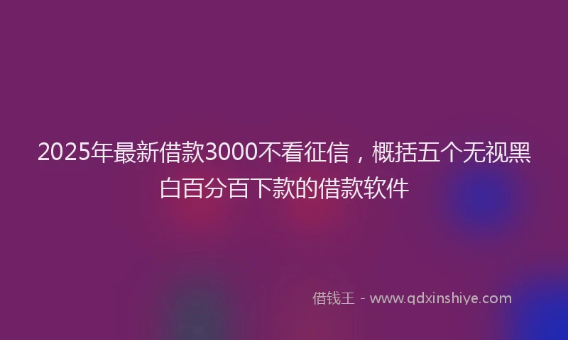 2025年最新借款3000不看征信，概括五个无视黑白百分百下款的借款软件